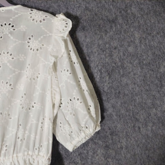 Miou Muse Dress M Florence Embroidered Eyelet Ruffle Button coastal Beach Boho - Picture 10 of 13